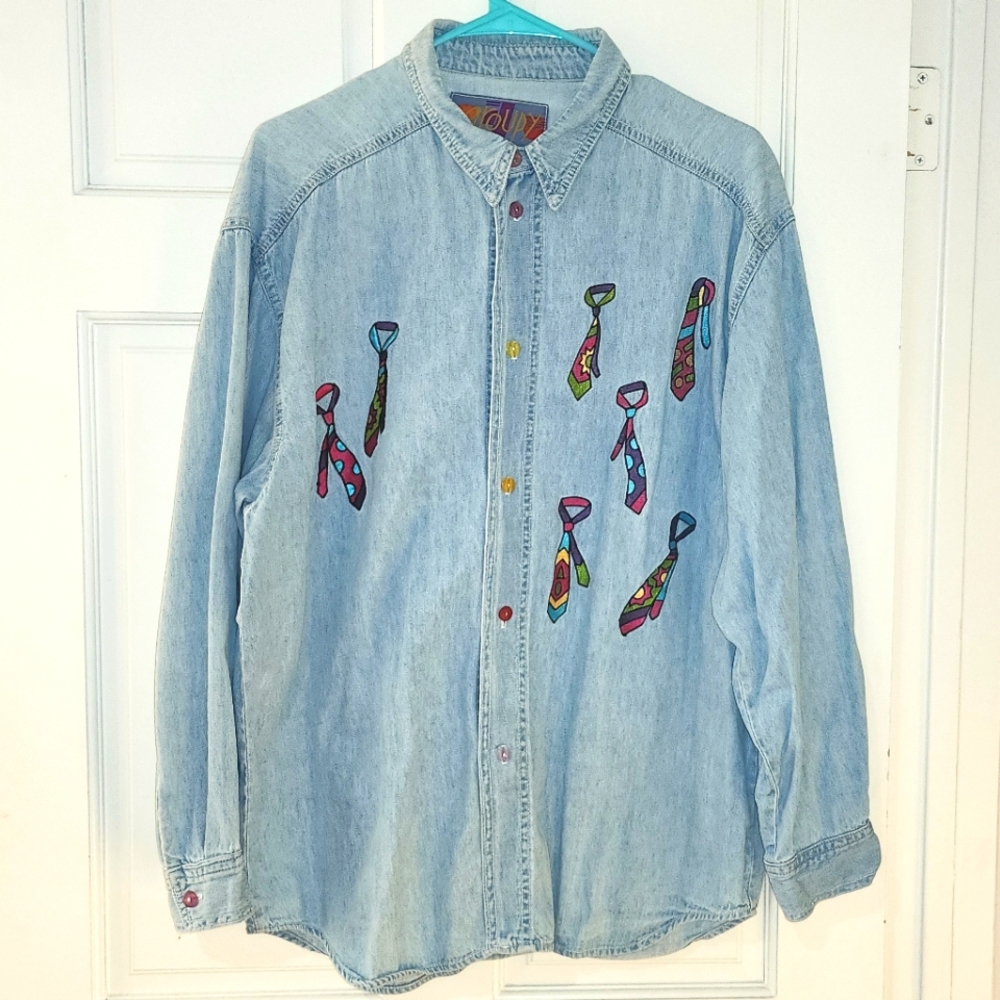 Vintage GROUPY Embroidered Denim Shirt Size L